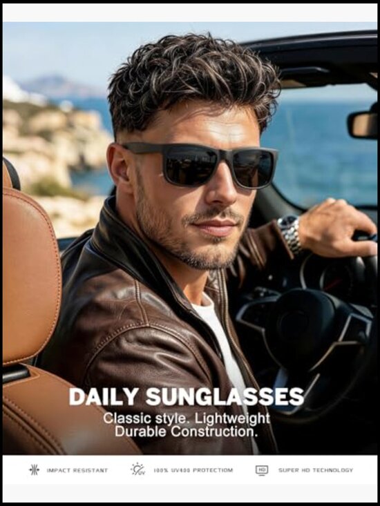 Polarized Sunglasses for Men Women Classic Matte Black Frame UV Protection 3